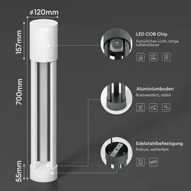 doporro Wegeleuchte weiß ⌀120xH700mm 10W IP65 wetterfest