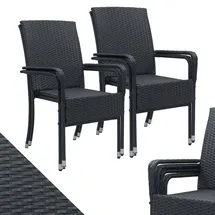 Juskys Polyrattan Gartenstühle Yoro - Schwarz