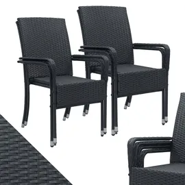 Juskys Polyrattan Gartenstühle Yoro - Schwarz