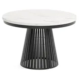 MEBLINI Esstisch Rund Ausziehbar aus Metall - 120-196x76cm - CONEY - Weiß Marmor/Schwarz Matt - Loft - Esszimmertisch Modern - Küchentisch - Ausz... - Weiß
