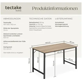 Tectake Schreibtisch 140 x 75,5 x 60 cm
