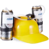 Relaxdays 1 x Party Trinkhelm, Helm mit Schlauch, für 2 Dosen Bier, Spaßartikel Fasching u. Fußball, lustiger Bierhelm, gelb