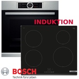 Bosch Induktion Herdset Herd Autark Backofen Silber + Induktion Kochfeld Neu