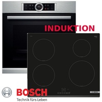 Bosch Induktion Herdset Herd Autark Backofen Silber + Induktion Kochfeld Neu