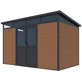 Weide Gartenhaus Aluminium Gerätehaus mit Doppeltür 338x218x226 cm Wetterfest in Teak
