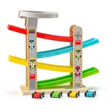 Woodyland Kugelbahn 90841 Kugelbahn / Rollbahn 4 Roll-Ebenen + 4 Fahrzeuge, Auch als Kugel- und Murmelbahn (nicht enthalten) genutzt werden bunt
