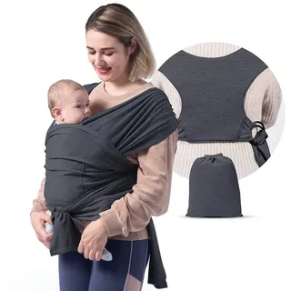 SKY & ZEN Tragetuch Baby Neugeborene - Babytragetuch ohne binden, Babytrage ab Geburt bis 15 Kilo, elastisches Tragetuch grau