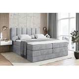 altdecor Boxspringbett mit 2 Matratzen und Topper - 180x200 cm - BOXI1 KING - Hellgrau Samt - Polsterbett mit, H3- und H4- Matratzen, Bettkasten un... - Hellgrau
