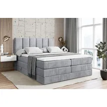 altdecor Boxspringbett mit 2 Matratzen und Topper - 180x200 cm - BOXI1 KING - Hellgrau Samt - Polsterbett mit, H3- und H4- Matratzen, Bettkasten un... - Hellgrau
