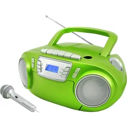 Soundmaster SCD5800GR tragbarer CD-Player Radiorecorder Kassettenrekorder USB AUX LED-Licht Karaoke inklusive Mikrofon Farbe Grün