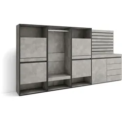 SKRAUT HOME Schuhschrank, Platzsparender Schrank, 287x35x145 cm, Schlafzimmer, Offener Schrank, Kommode, Paneele, Zementgrau - 460_63