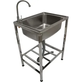 MONSTER SHOP Edelstahl-metall-camping-spüle mit Wasserhahn und Abflussrohr Outdoor-waschbecken freistehend tragbar