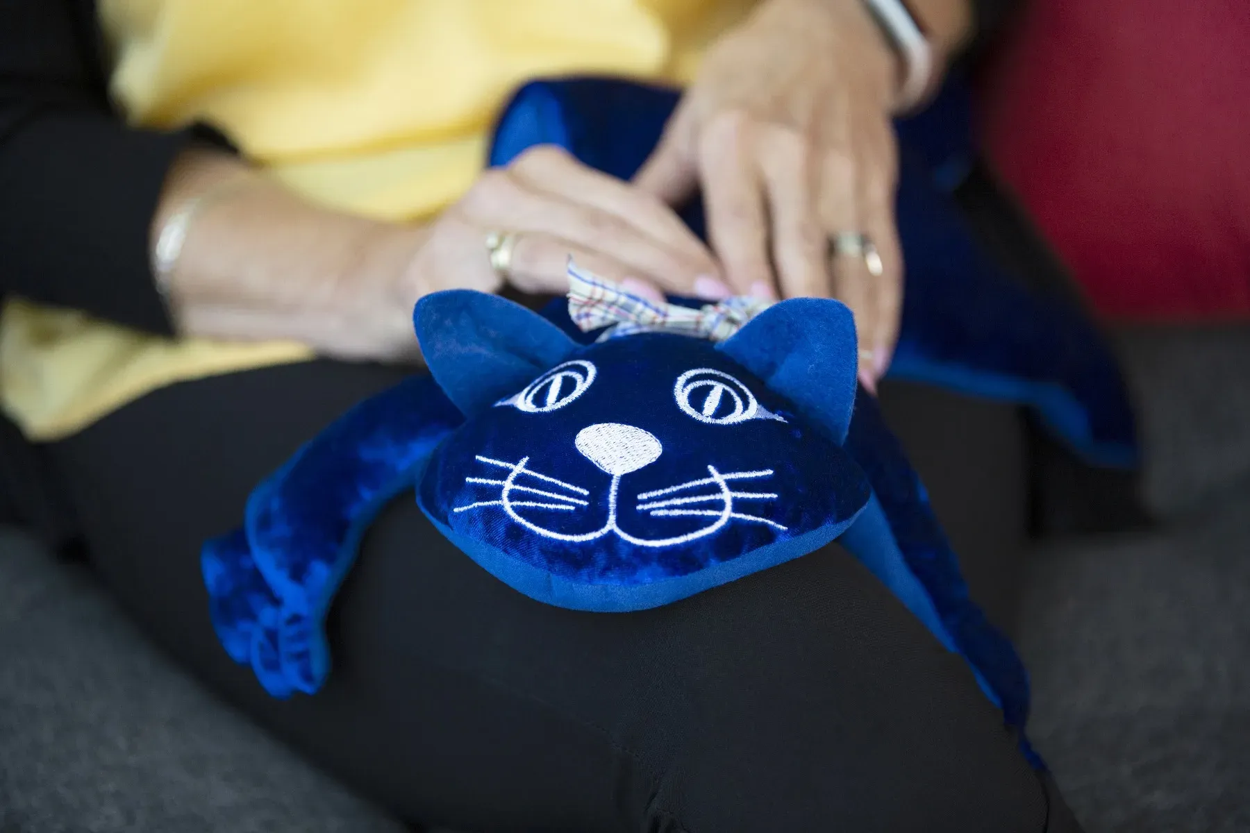 Manimo Therapiekatze Gewichtetes Plüschtier 2 kg Beige Velours - Für Kinder ab 4 Jahren, Sanfter Druck, Konzentrationsfördernd