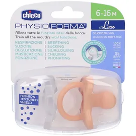 Chicco PhysioForma Luxe Silikon Schnuller, 6-16M, Grau-Orange, 2 Stück, weich und sanft, unterstützt die physiologische Atmung und fördert die richtige Entwicklung des Mundes, Kinder