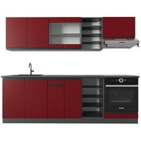 Vicco Küchenzeile R-Line J-Shape Anthrazit Rot 240 cm modern Küchenschränke Küchenmöbel