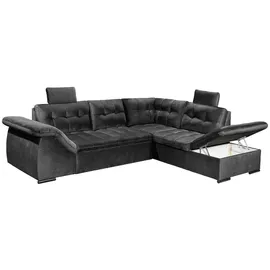 Stella Trading Estrella Ecksofa 283 x 217 cm, mit Schlaffunktion und Bettkasten Schwarz, - Schwarz