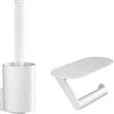 Hansgrohe WallStoris - Toilettenset, Zubehör Set für die Toilette ohne bohren, Badezimmer Set 2-teilig, Toilettenpapierhalter, Toilettenbürstenhalter, Badezimmer Zubehör, Mattweiß, 27969700