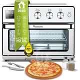TurboTronic digitaler Heißluftofen - XXL 32 Liter mit Drehspieß für Hähnchen 5 in1 Mini Backofen, Dörrer & Power Heißluftfritteuse Airfryer ab 25°C