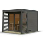 Woodfeeling Karibu Saunahaus Ares 3 - Hybridhaus mit Metallrahmen - 38 mm terragrau Blech-Ausführung: anthrazit Ohne Ofen inkl. 8-teiligem gratis Zubehörpaket (Gesamtwert 191,92€)