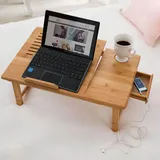 Tectake Laptoptisch, aus Bambus, klappbar und höhenverstellbar, mit USB-Doppellüfter, 55 x 35 x 26 cm