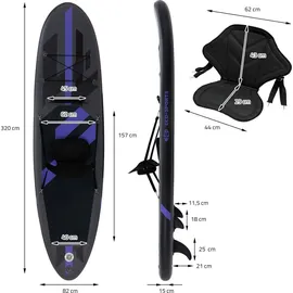 ECD Germany SUP Board Aufblasbar 305 x 82 x 15 cm schwarz