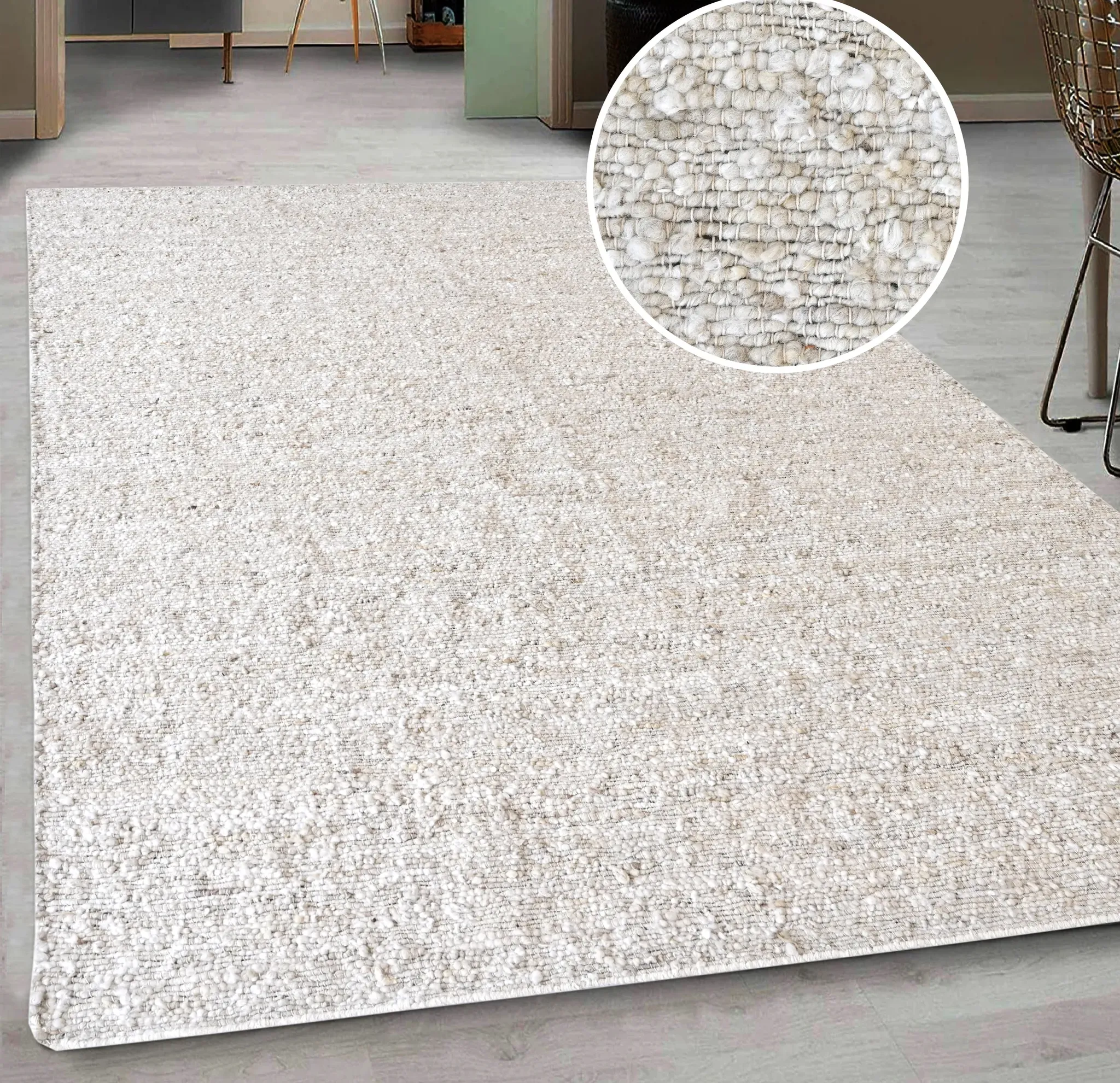 Wollteppich HOME AFFAIRE "Landhaus, handgewebt" Gr. 3, beige (creme), B:120cm H:10mm L:180cm, Wolle, Teppiche, Naturfaser, Wolle, handgewebter Wendeteppich, Schlafzimmer, Wohnzimmer