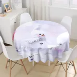 Morbuy Rund Tischdecke Abwaschbar, Weihnachten Rund Tischdecken Wasserdicht Lotuseffekt Abwischbar Tischtuch für Dekoration Küchentisch Garten Outdoor (Durchmesser 150cm,Schneemann)