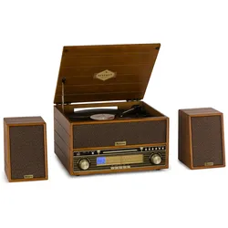 Belle Epoque 1910 Retro-Stereoanlage Plattenspieler CD Lautsprecher Kirschbaumholz