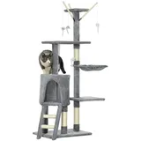 PawHut Katzenbaum 134,2 cm Hoch Kratzbaum Katzenkratzbaum Kletterbaum Katze Treppe 4 Spielzeug Grau+Weiß