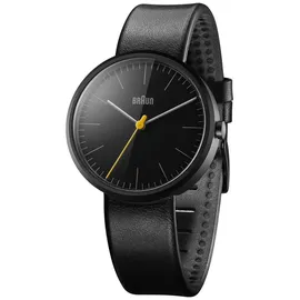 Braun Unisex Ceramic 3-Hand Analogue Quartz Watch, Black Dial and Black Leather Strap, 38mm Ceramic Case, Model BN0172BKBKL.