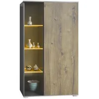 Vladon Vitrine, Alteiche, 71.5x134x35 cm, Wohnzimmer, Wohnwände, Vitrinenschränke