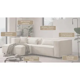 LeGer Home by Lena Gercke Ecksofa "PIARA mit Kedernaht, Cord, Leinenoptik o. Strukturstoff, Couch, L-Form", kupfer, B:267cm H:66cm T:167cm, 100% Polyester, LEGER HOME BY LENA GERCKE, Sofas, Ecksofa, wahlweise Ottomane rechts/links, schwarze Füße, bequemer Sitzkomfort