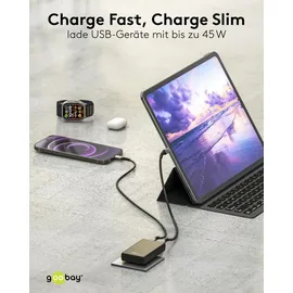 goobay USB-CTM PD GaN Dual-Schnellladegerät 90° Flat 45 W schwarz
