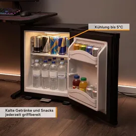 First Austria TZS First Austria - Mini Kühlschrank 30L komplett lautlos - wechselbarer Türanschlag & Innenbeleuchtung - Mattschwarz - Schwarz
