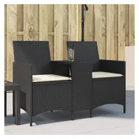 vidaXL Gartensofa 2-Sitzer mit Tisch und Kissen Schwarz Poly Rattan