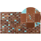 Teppich Kuhfell braun-blau 80 x 150 cm Patchwork ALIAGA