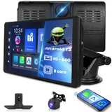 Hodozzy 4G+64G Tragbares Android Autoradio Mit Bildschirm Wireless CarPlay Android Auto Display Dashcam, 9-Zoll 8-Core Touchscreen Mirror Link Navi WiFi Bluetooth Autoradio Mit Rückfahrkamera