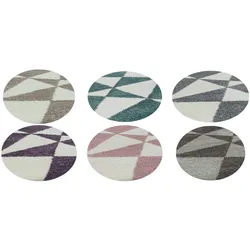 Stilvoller Runde Hochflor Teppich, Modernes geometrisches Design, Shaggy Teppich