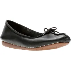 Ballerina CLARKS "Freckle Ice", Damen, Gr. 41, schwarz (schwarz leather), Leder, casual, Schuhe, Slipper, Flats, Flats, Slipper mit Schleifchen