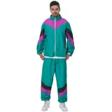MUWO Retro 80er Jahre Trainingsanzug Kostüm MIESEPETER – Set mit Jacke und Hose, Kontrast-Streifendesign, Stehkragen - lockere Passform, geeignet für Volksfeste & Karneval (Grün, 2XL/3XL)