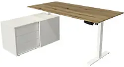 Kerkmann Move 1 Sitz-Stehschreibtisch Rechteckig Eiche T-Fuß 3 Schübe 1.650 (B) x 1.350 (T) x 1.230 (H) mm Melamin, Stahl