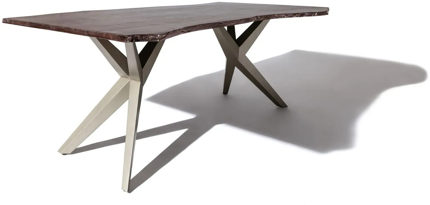Baumtisch Akazie 220x100x76 grau lackiert Beine silber matt FREEFORM 4 #53