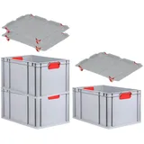 Proregal Spar Set 3x Eurobox Nextgen Color Mit Auflagedeckel & Schiebeschnappverschlüsse HxBxT 32 x 40 x 60 cm Griffe Rot Verstärkter Boden