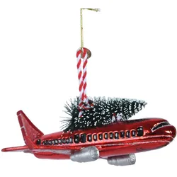 Christbaumschmuck Flugzeug Glas 15 cm rot 1 Stück