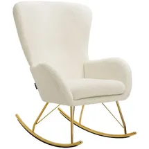 Tectake Schaukelstuhl 70 x 100 x 93 cm Bouclé Creme/Gold