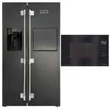 Kaiser Küchengeräte Side-by-Side 178 cm hoch 91.1 cm breit Side-by-Side Kühlschrank No Frost 556 l,Festwasseranschlüß+Einbau-Mikrowelle, Schwarz Glas, 25L, Heißluft, Grill, 21 Funktionen KS 90500 RS N+EM 2510, 91.1 cm breit schwarz