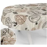 ANRO Tischdecke mit Tee und Kaffee aus Textil Tischtuch mit Beschichtung Tischwäsche (Einzelstück 1-tlg), auch als Gartentischdecke - mit Schutzschicht beige Oval | 140 cm x 260 cm x 0.3 mm