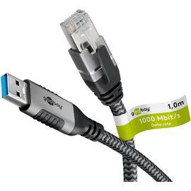 goobay USB-A auf RJ45 1 m Schwarz/ Silber
