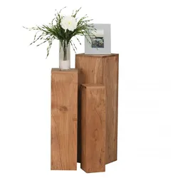 Kadima Design Beistelltisch-Sets Massivholz: 3-teilig, einzigartige Maserung, ineinander verstaubar. Beige, 24x24x85 cm