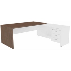Quadrifoglio T45 Schreibtisch eukalyptus, weiß L-Form, Wangen-Gestell eukalyptus 200,0 x 194,0 cm